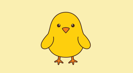 Cute cartoon baby chick, simple illustration, yellow background © Moh