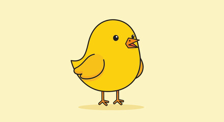 Cute Cartoon Chick, Yellow Baby Bird Standing, Simple Illustration, Easter Theme © Moh