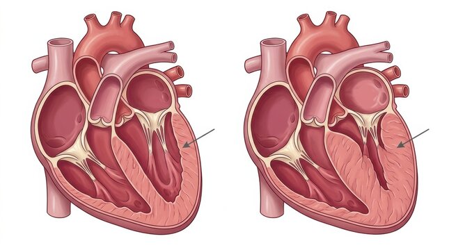 Heart structure differences in cats affected by hypertrophic cardiomyopathy are displayed.