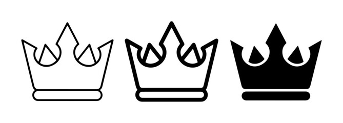 Minimalist crown icon set, black royal tiara vector illustrations, simple king and queen headwear symbols for luxury branding and logo design © Rabiya