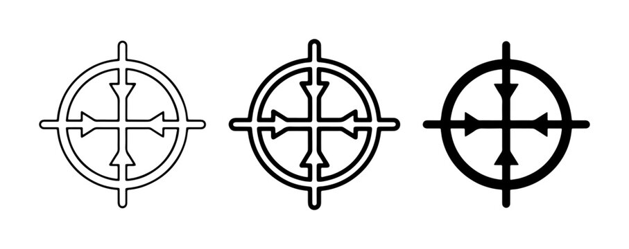 Minimalist target crosshair icons set, black line art aim symbols, precision sniper reticle vector graphics for gaming and interface design