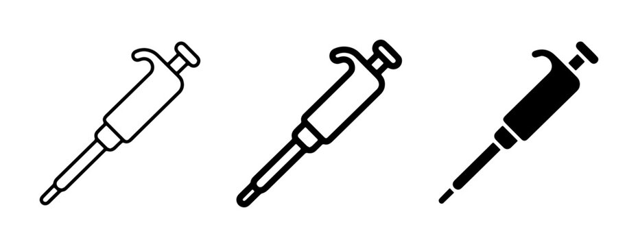 Laboratory micropipette vector icons set, scientific pipette equipment for liquid handling, medical lab tool symbols in outline and solid styles