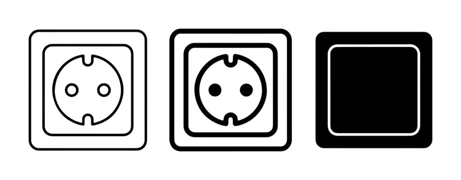 Electrical Outlet Icons, Power Socket Symbols, and Blank Template Vector Set for Energy and Technology Concepts