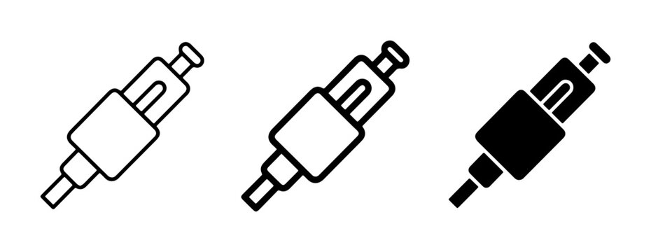 Audio Connector Icons, RCA Plug Set, Vintage Audio Jack Symbols, Retro Sound Connection Graphics, Black and White Vector Illustrations