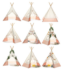 Cute wigwam for children isolated on white, set © New Africa