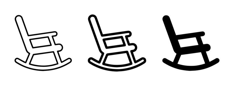 Rocking Chair Icons, Silhouette and Outline Styles, Vintage Furniture Vector Graphics for Comfort and Relaxation Themes