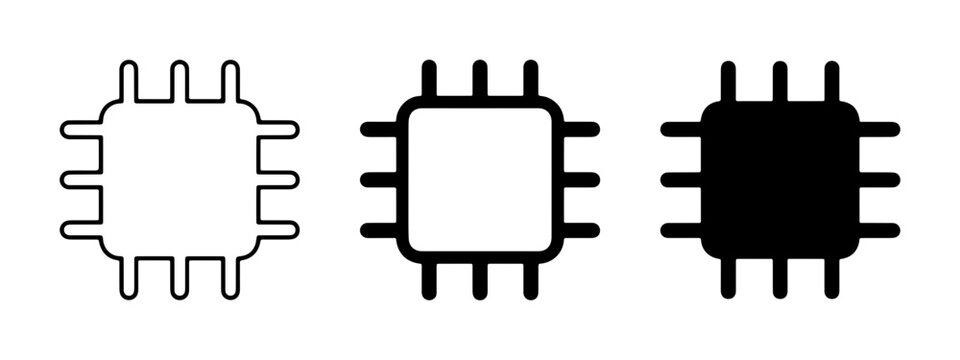 Microchip Icons Set, Central Processing Unit Vector Graphics, Computer Chip Symbols, Technology Hardware Elements, Digital Circuitry Design