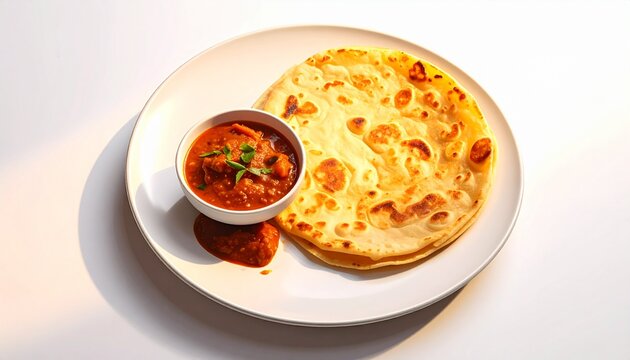 Malaysian roti canai served with curry sauce for breakfast