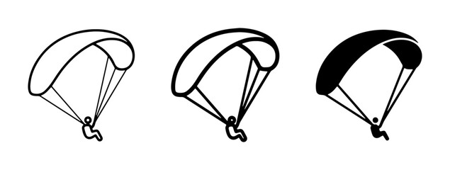 Parachute Icons Set, Skydiving Vector Graphics, Extreme Sports Symbols, Adventure Silhouette, Freefall Illustration © Farhana