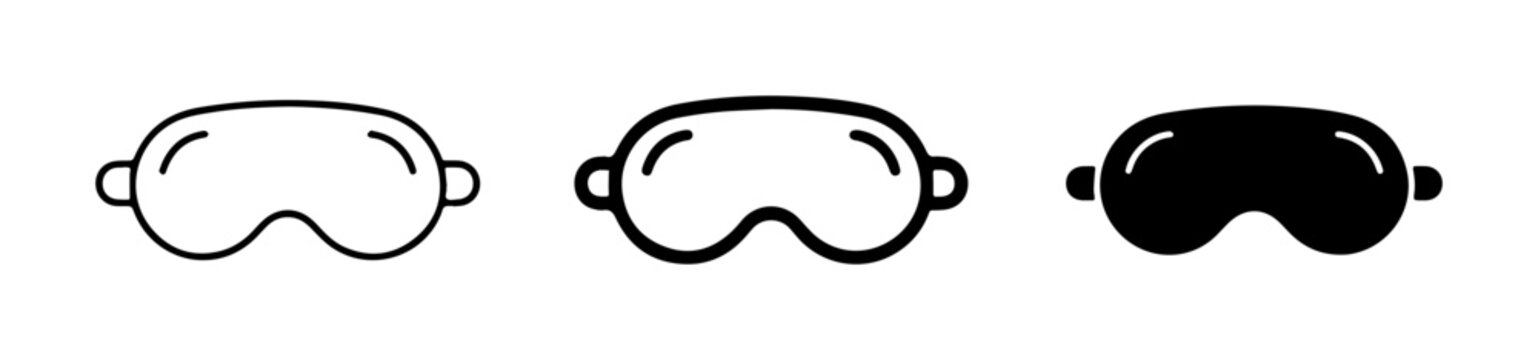 Sleep Mask Icons, Eye Cover Set, Rest and Relaxation Graphics, Black and White Vector Illustrations
