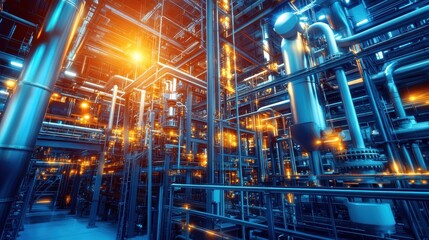 Fototapeta premium Intricate Industrial Energy Production Systems with Clean Lines and Detailed Design in Ambient Lighting