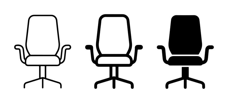 Office Chair Icons Set, Swivel Chair Vector Graphics, Modern Furniture Symbols for Workspace Design