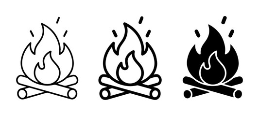 Campfire Icons, Bonfire Vector Graphics, Fire Symbol Set: Outline, Filled, Silhouette for Outdoor Adventure and Camping Themes © Ruma
