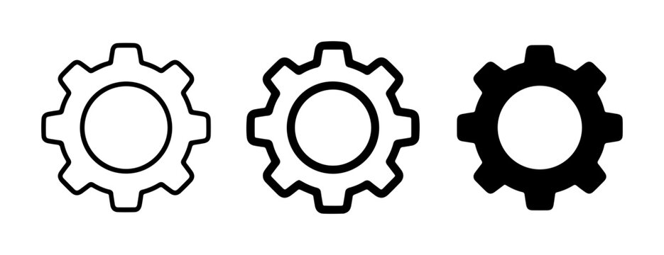 Gear Icons Set: Simple Cogwheel Graphics, Mechanical Symbols, Industrial Design Elements, Settings and Options Icons