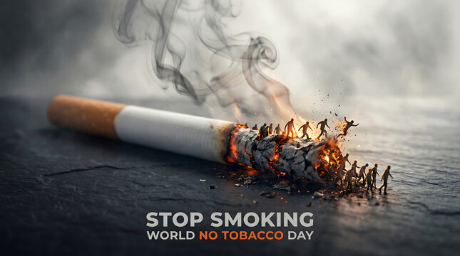 Smoking Cigarette Breaking With People Escaping Symbolizing Quit Smoking Campaign