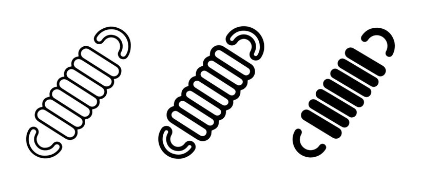 Spring Icons Set, Coil Spring Vector Graphics, Tension Spring Symbols for Mechanical Engineering and Industrial Design