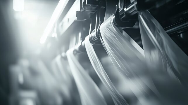 White paper sheets being fed through industrial printing press machinery in a studio setting