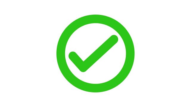 4K Animated Green Check Mark Icon on White Screen Seamless Loop  Success Concept