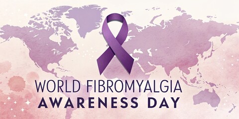 Fototapeta premium Purple ribbon fibromyalgia awareness symbol on white background world day concept