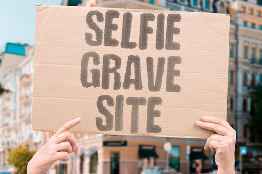 "Selfie Grave Site" Tourists increasingly photograph themselves at sites of historical atrocity as recreational travel destinations. INCREASINGLY. HISTORICAL. ATROCITY. RECREATIONAL. DESTINATIONS.