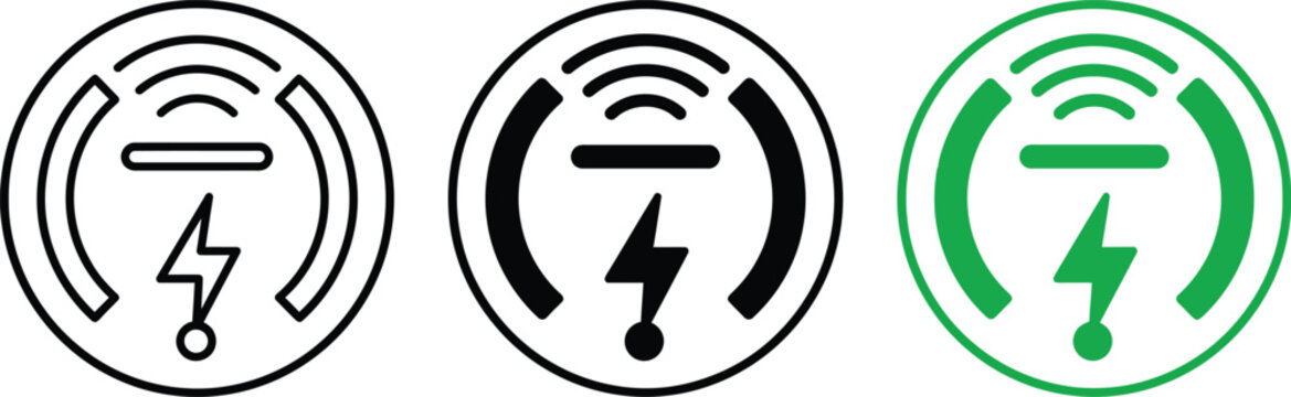 Wireless Charging Pad Icon Set with Lightning Bolt - Flat Tech 3 Variations