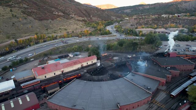 Steam Engine Spinning On Carousel In Durango Colorado
