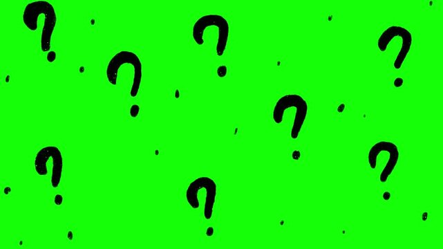 Hand drawn dots transforming into growing question marks on green screen background. Minimal kinetic animation with playful motion for overlays, UI, social media and motion graphics