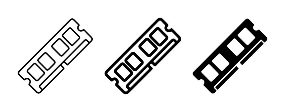 Computer RAM Modules, Memory Stick Icons, Digital Data Storage Vector Graphics, Technology Hardware Set