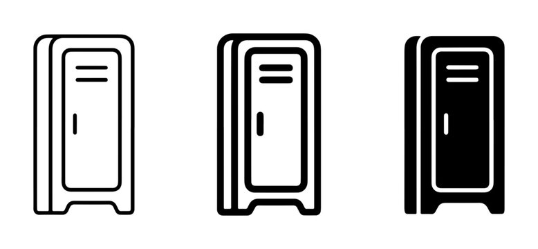 Locker Icons Set, Gym Storage Cabinet Vector Graphics, School Personal Locker Symbols
