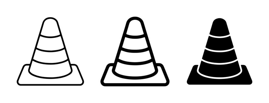 Traffic Cone Icons, Safety Warning Symbols, Construction Barrier Vector Set