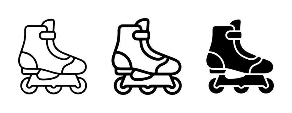 Inline Skates Vector Icons Set, Rollerblades Silhouette and Outline Styles, Sports Equipment Graphics