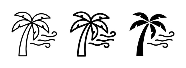 Palm Tree Icons, Tropical Weather Symbols, Vector Illustrations for Summer and Travel © Farzana