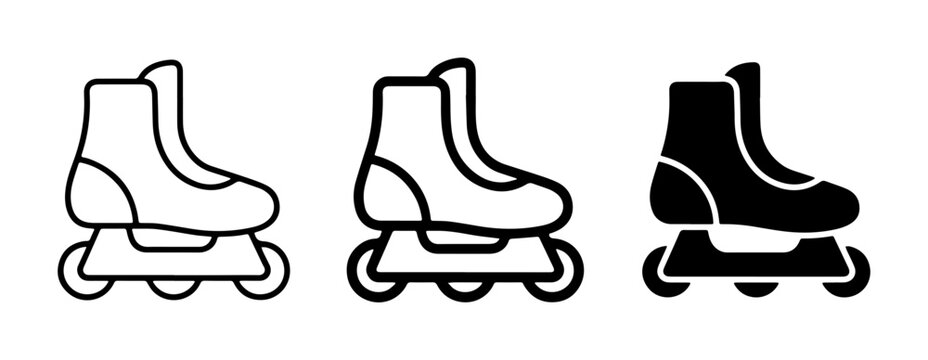 Inline Skates Icons, Rollerblade Set, Sport Equipment Vector Graphics, Black and White Line Art, Silhouette