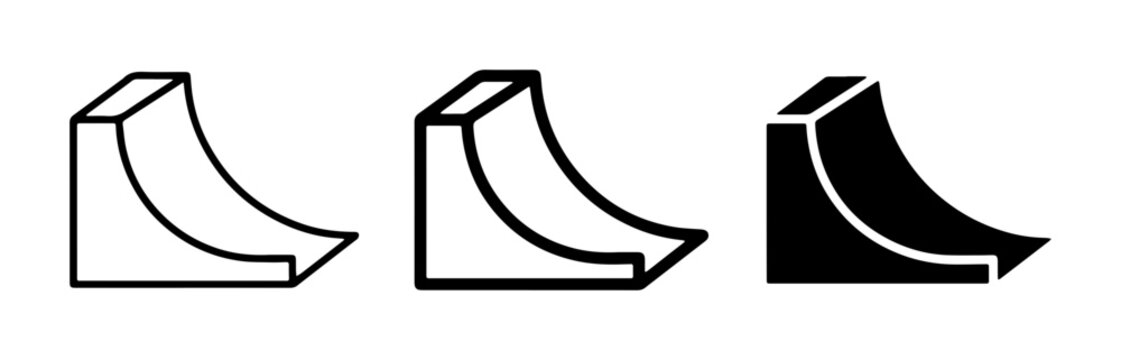 Skate Ramp Icons, Quarter Pipe Vector Graphics, Extreme Sports Elements, Set of 3