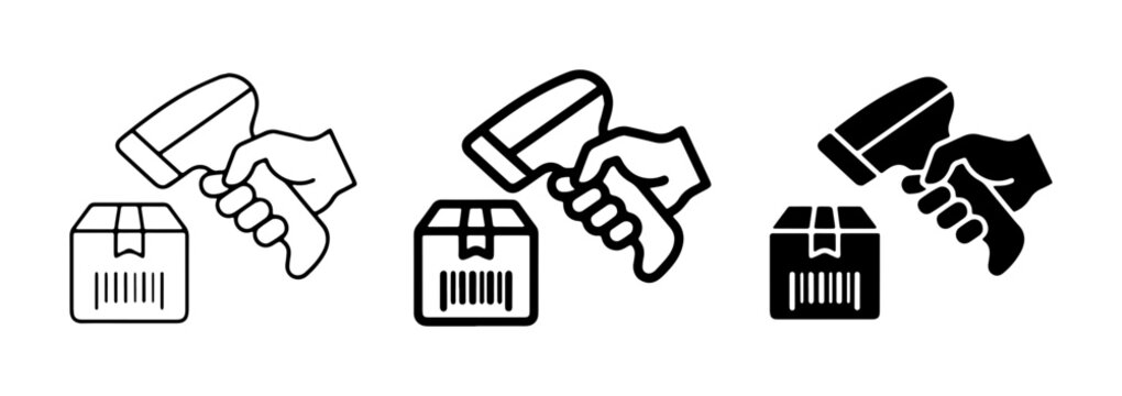 Barcode Scanner Icons, Shipping Box Scanning, Logistics and Retail Technology Vector Graphics