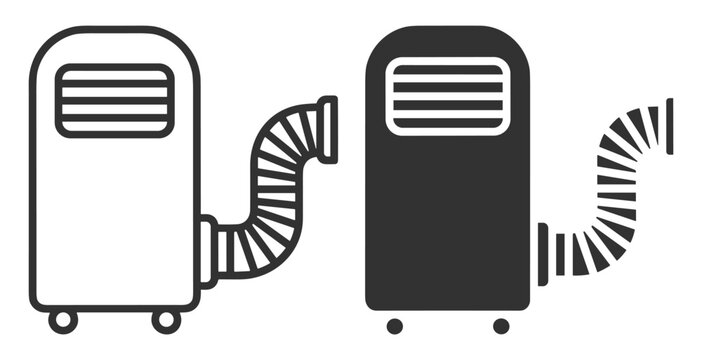 portable air conditioner icon set, line and solid style, household appliance on transparent background