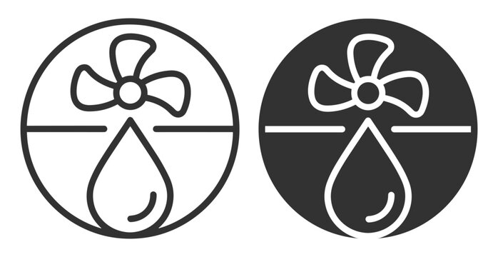 water turbine icon set line and solid style, hydroelectric energy symbol, renewable power source on transparent background