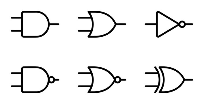 Digital Logic Gates Collection, Electronic Circuit Symbols Set, Binary Computing Components, Engineering Diagrams, Vector Icons