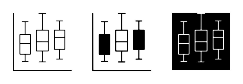 Box Plot Icons, Data Distribution Charts, Statistical Analysis Graphics, Three Variations for Business Reports and Scientific Research