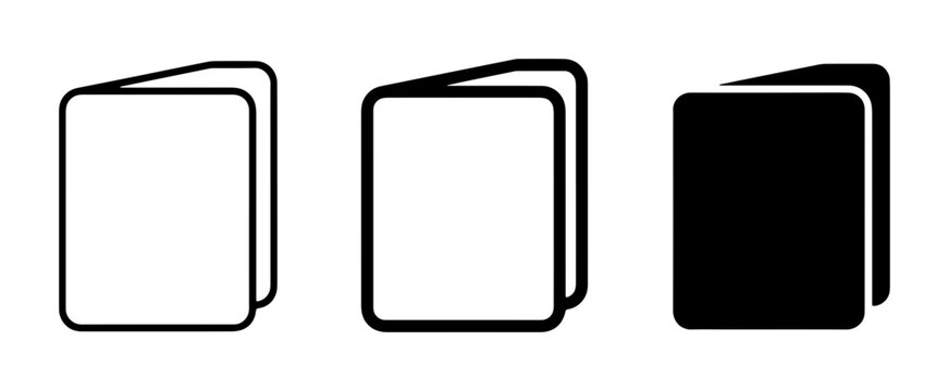 Set of 3 Square Document Icons, Open and Closed Folders, Black and White Vector Graphics for Presentations and Design