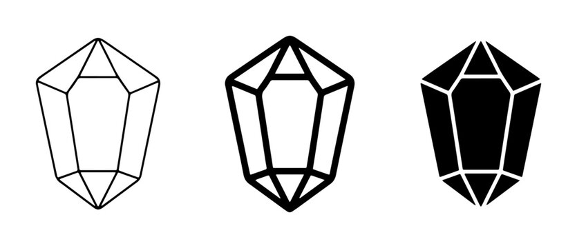 Gemstone Icons Set, Crystal Vector Graphics, Faceted Jewel Line Art and Silhouette for Design