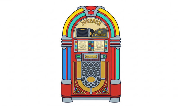 Vintage jukebox illustration 1950s retro music machine chrome lights diner style vector isolated