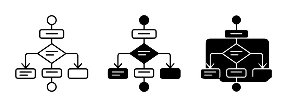 Flowchart Icons Set, Decision Tree Diagrams, Process Steps, Logic Symbols, Business Workflow Vector Graphics