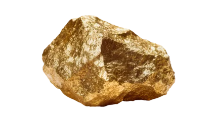 Fotobehang Goud Isolated precious gold nugget, rough unrefined metallic mineral rock with bright shiny surface  © David