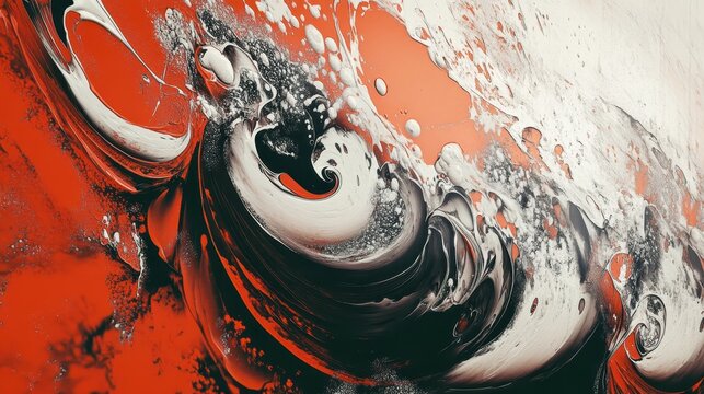 Visually Striking Abstract Fluid Art with Vibrant Red and Black Textures and Energetic Motion