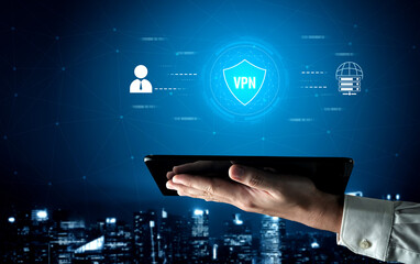 Fototapeta premium VPN security protects network access. VPN security encrypts data, hides identity, VPN security defends traffic, and VPN security secures connection from threats. Vouch
