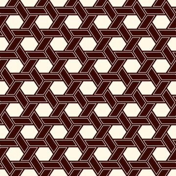 Hexagonal seamless pattern. Honeycomb surface print. Mosaic tiles. Flooring background. Wicker, weave, entwine effect geometric ornament. Modern geometrical wallpaper. Vector abstract.