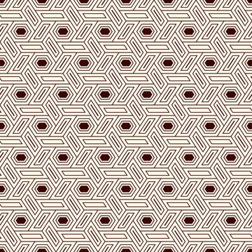 Hexagonal seamless pattern. Honeycomb surface print. Mosaic tiles. Flooring background. Wicker, weave, entwine effect geometric ornament. Modern geometrical wallpaper. Vector abstract