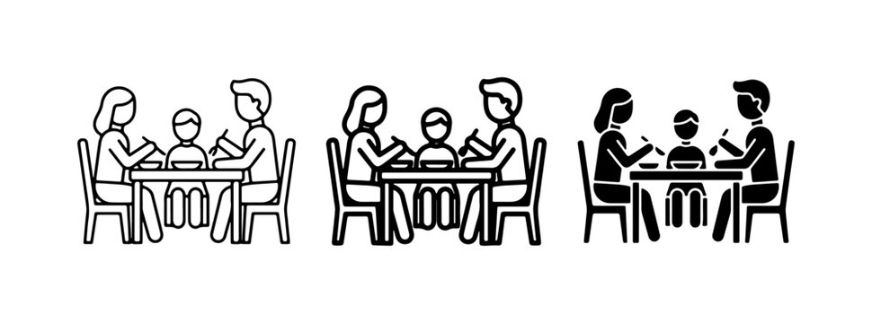 Family Meal Icons, Dinner Table Graphics, Togetherness Vector Art