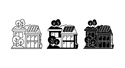 Naklejka premium Eco-Friendly House Icons, Green Energy Buildings, Sustainable Home Vector Set
